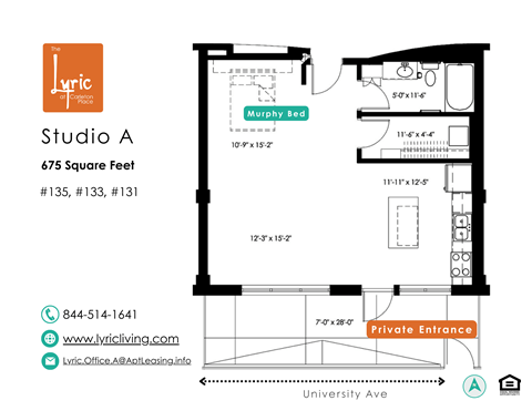 Floor plan for studio, 1 bath, 675 sqft